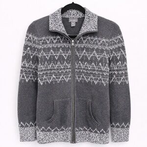 Women’s Eddie Bauer Gray Fair Isle Zip Front 100% cotton Sweater Jacket size S